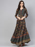 Women Navy Blue Printed Long Maxi Dress